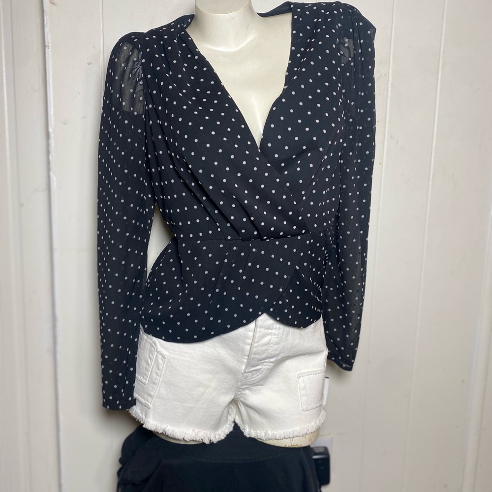 Express Black and White Polka Dot Blouse